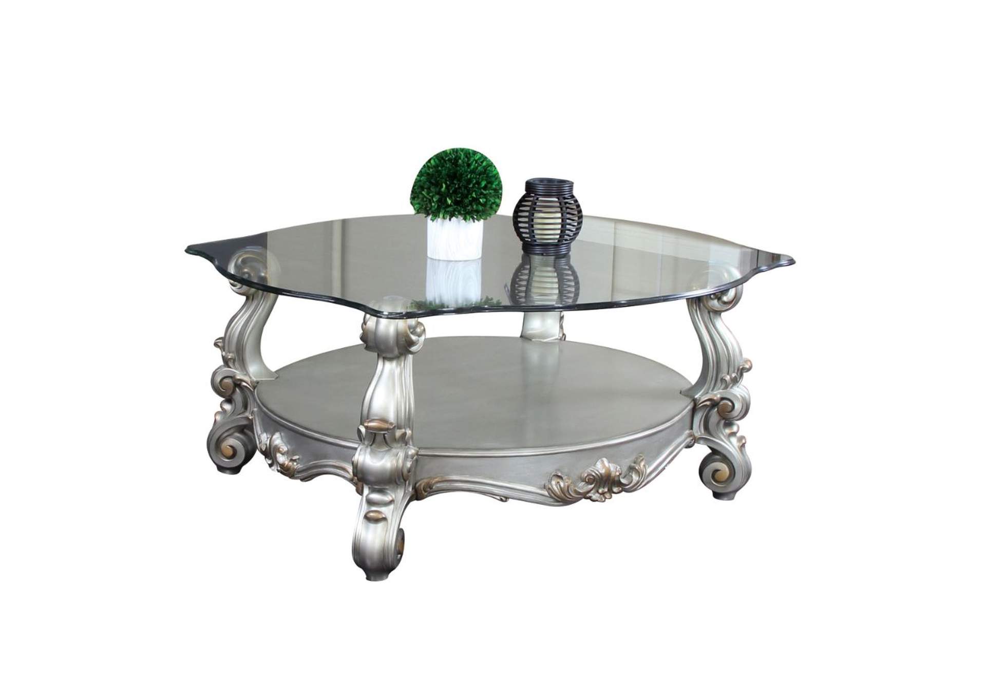 Versailles Antique Platinum & Clear Glass Coffee Table,Acme