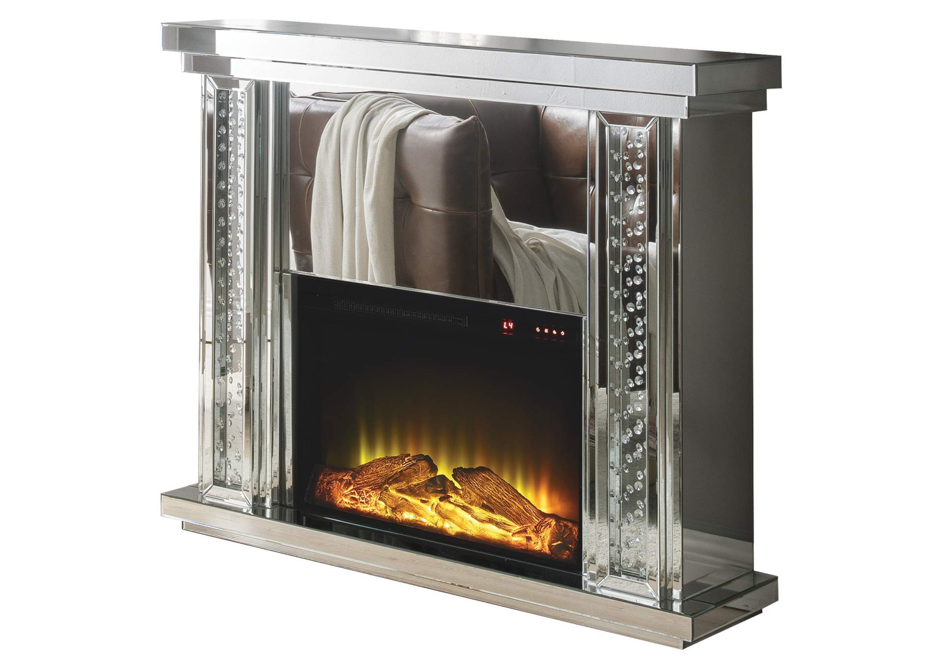 Nysa Mirrored & Faux Crystals Fireplace,Acme