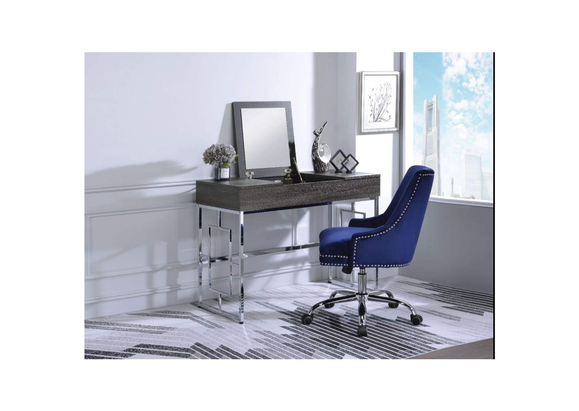 Saffron Black Oak & Chrome Vanity Desk,Acme