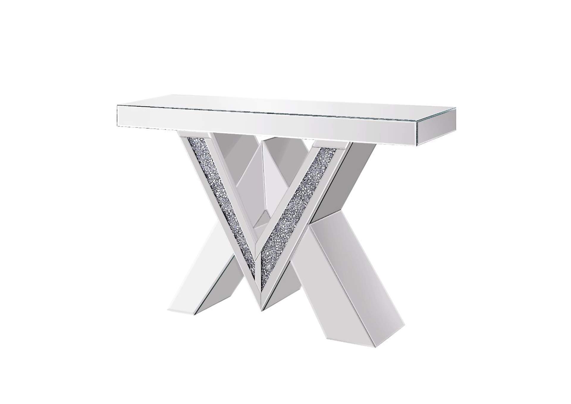 Noralie Mirrored & Faux Diamonds Accent Table,Acme