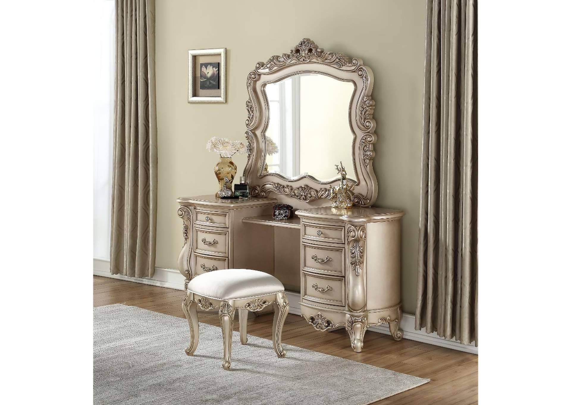 Gorsedd Antique White Vanity Stool Best Buy Furniture And Mattress