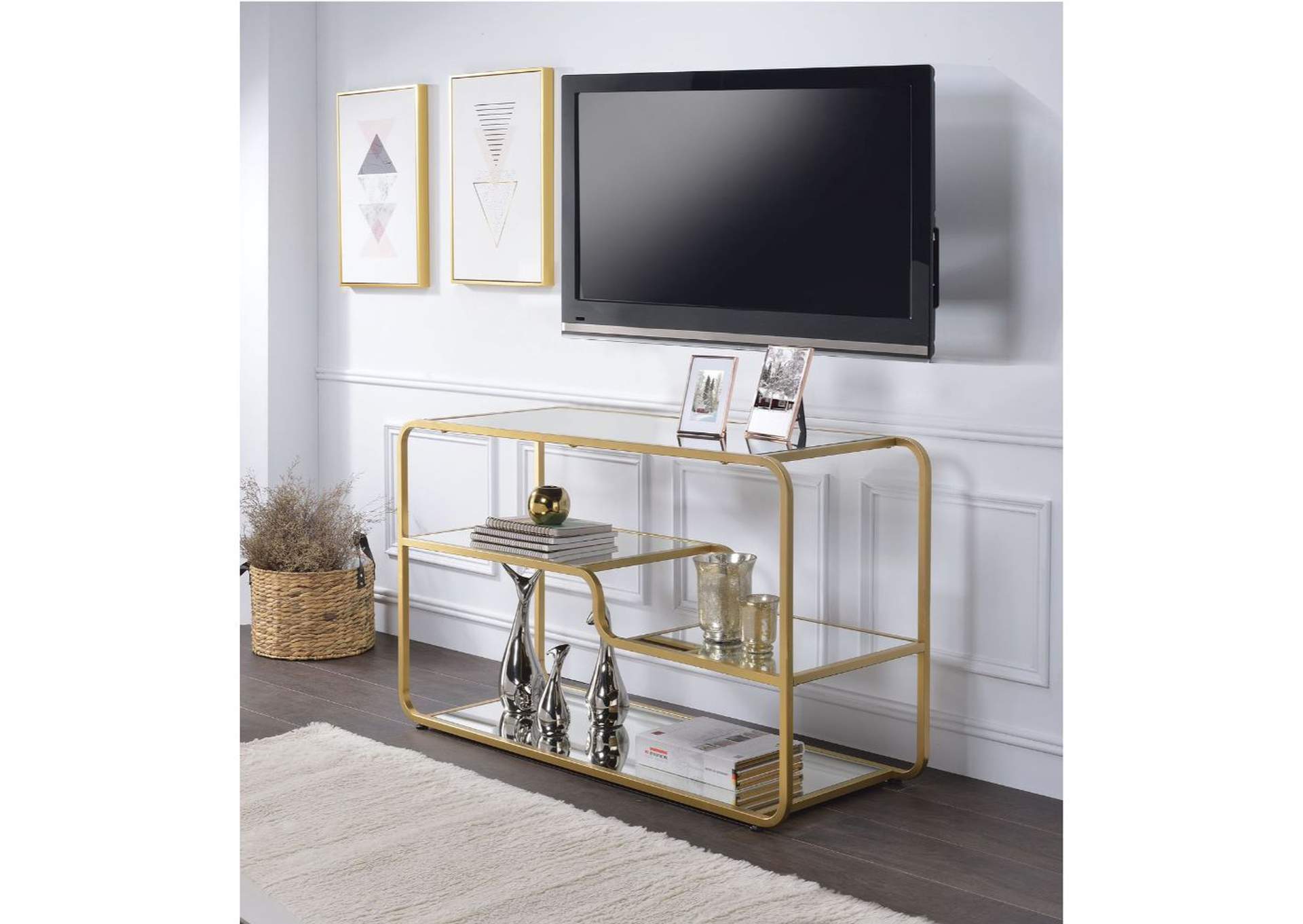Astrid Gold & Mirror TV Stand,Acme