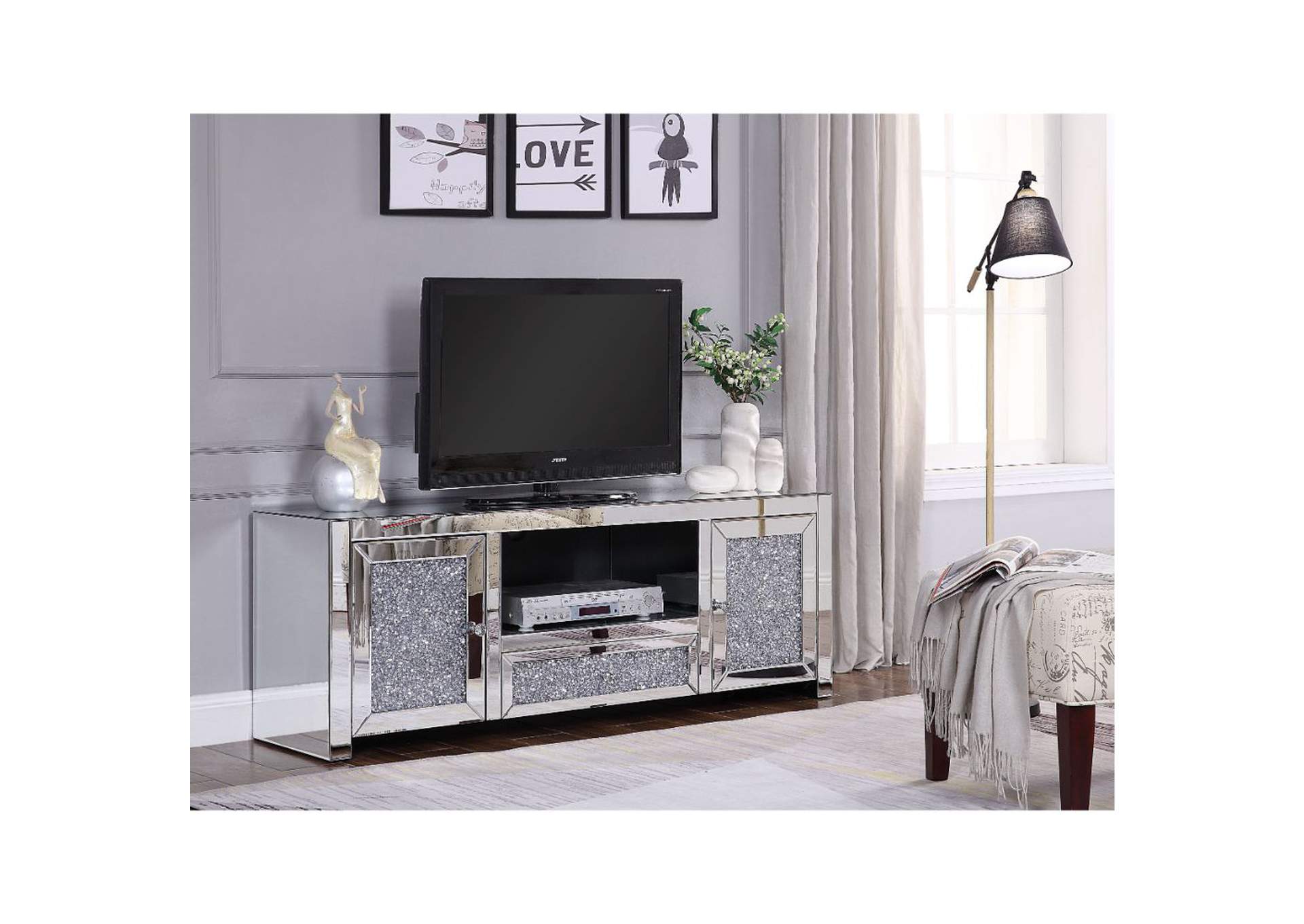 Noralie Mirrored & Faux Diamonds TV Stand,Acme