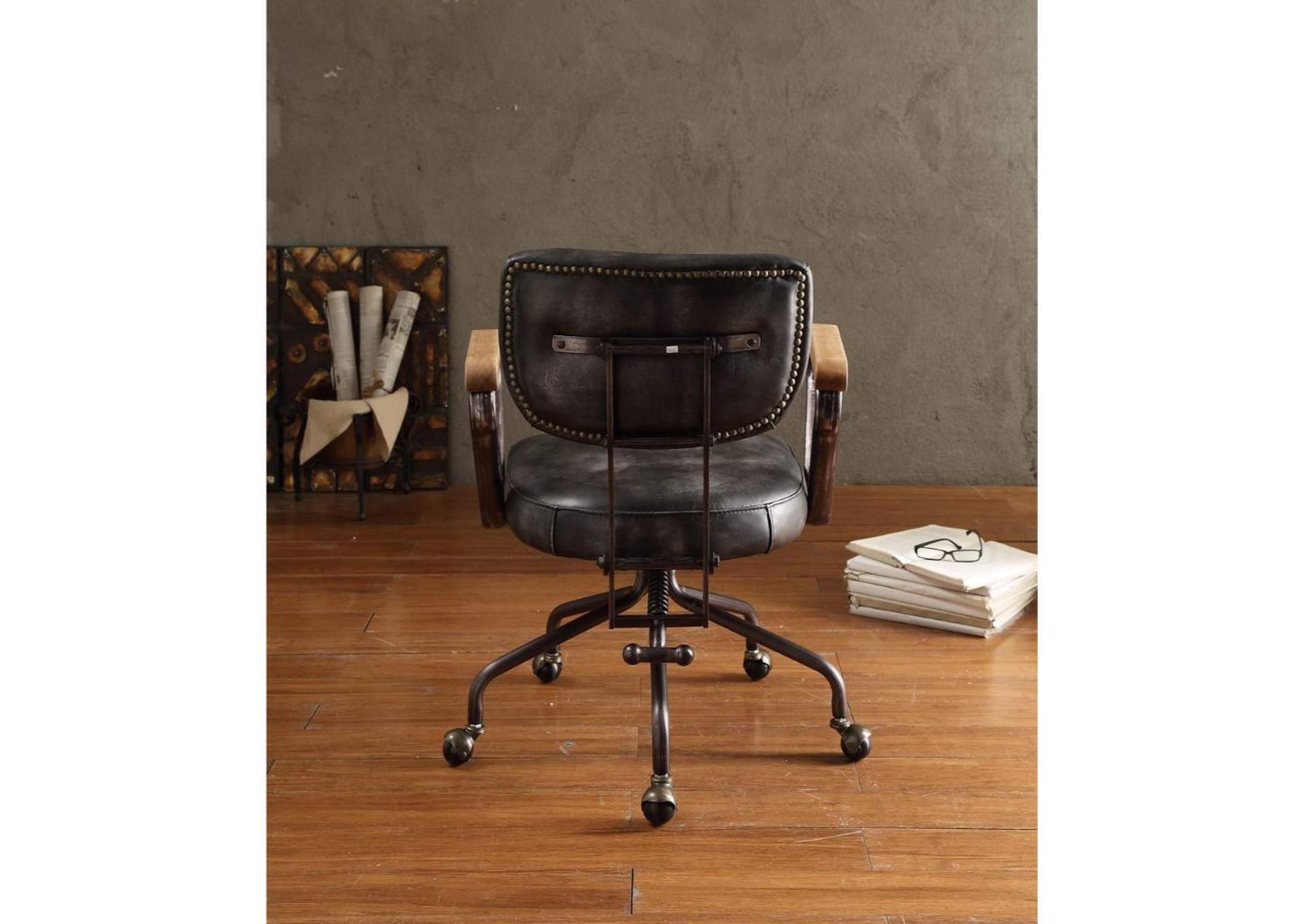 Hallie Vintage Black Top Grain Leather Executive Office Chair,Acme