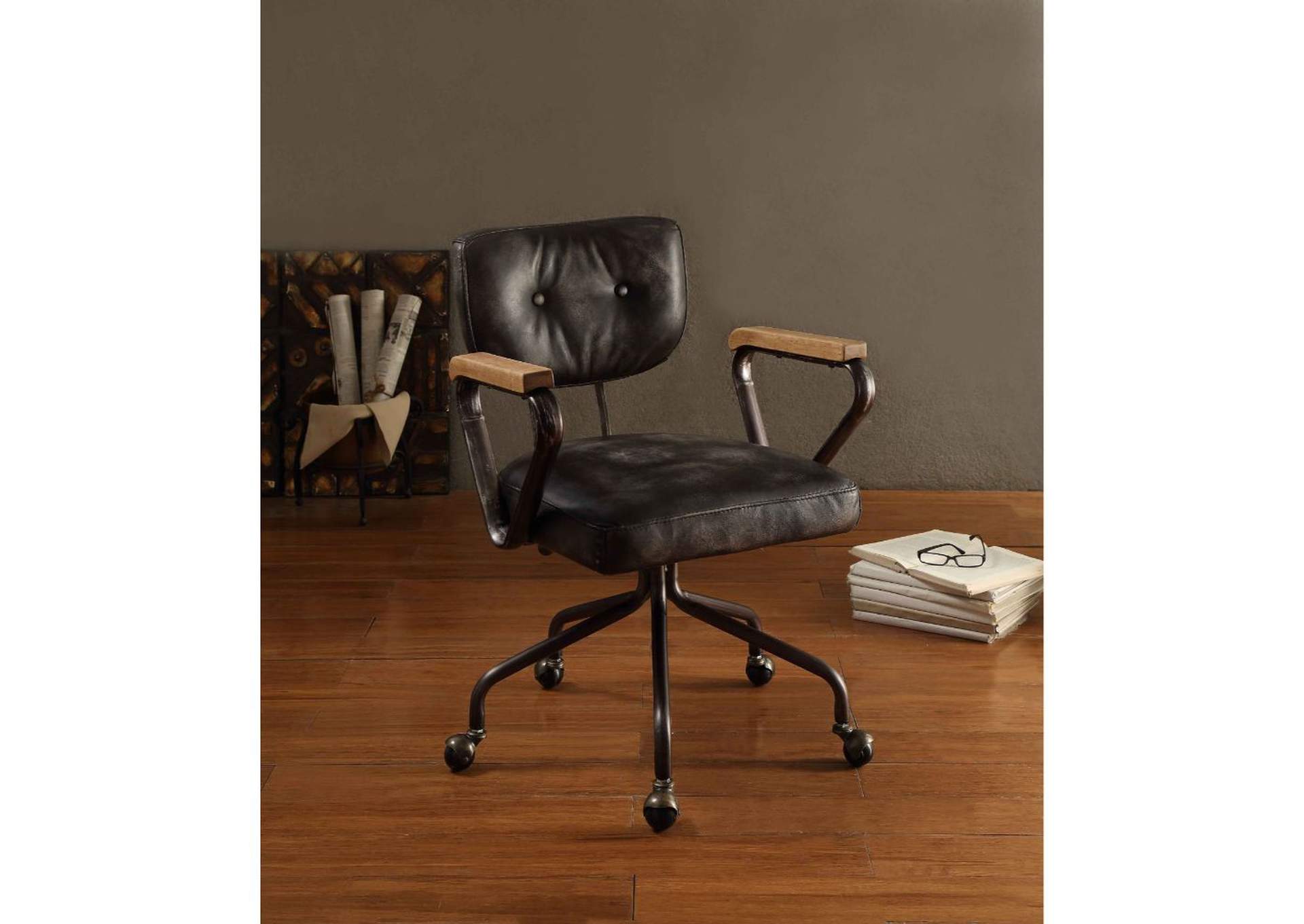 Hallie Vintage Black Top Grain Leather Executive Office Chair,Acme
