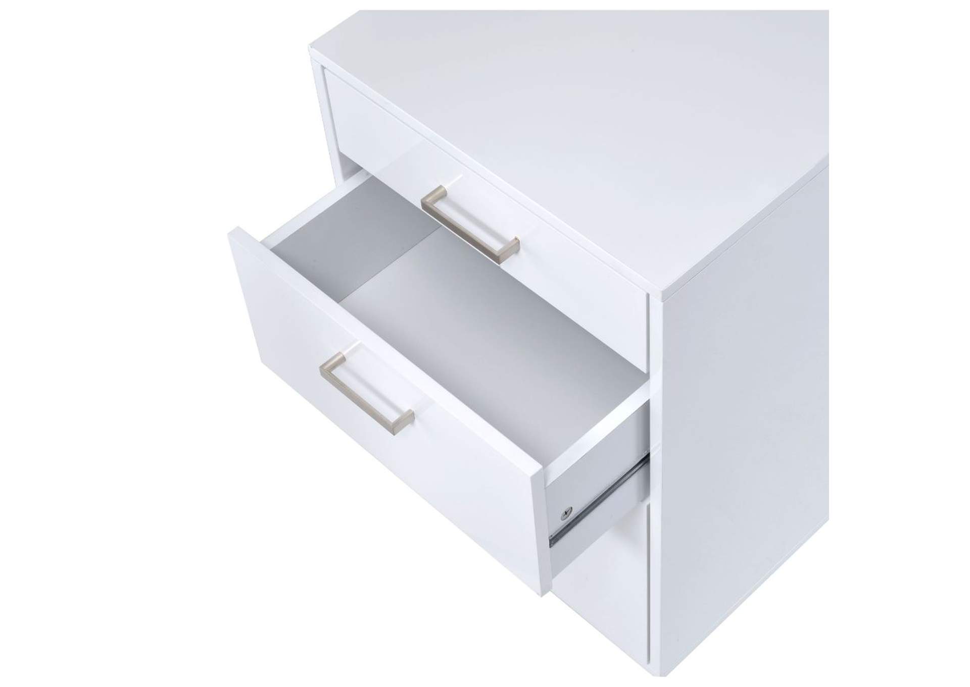 Coleen White High Gloss & Chrome File Cabinet,Acme