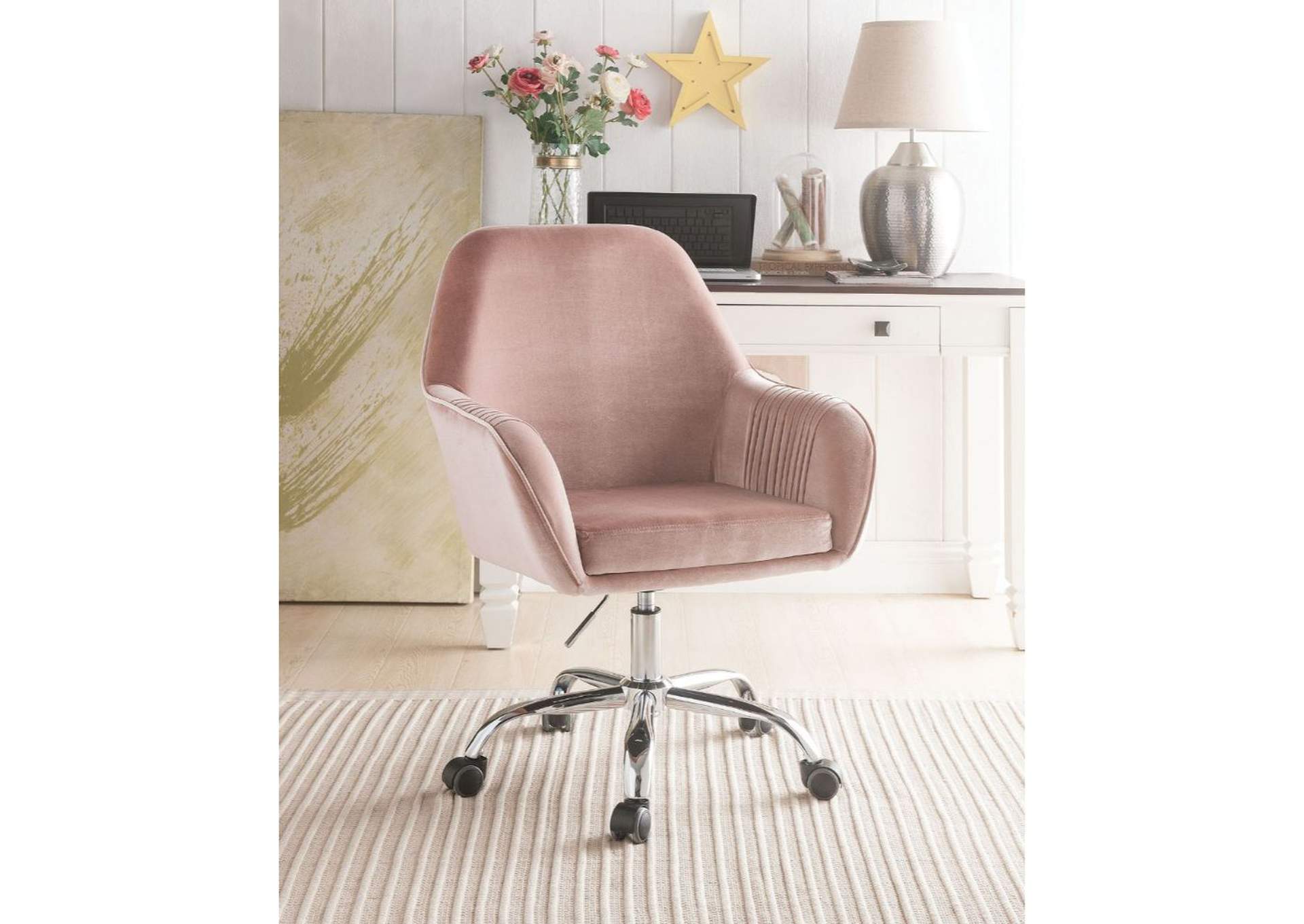 Eimer Peach Velvet & Chrome Office Chair,Acme