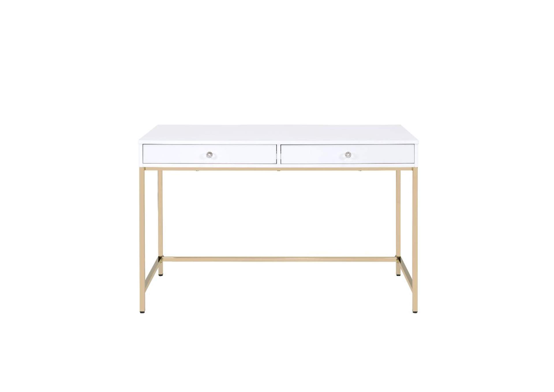 Ottey White High Gloss & Gold Desk,Acme