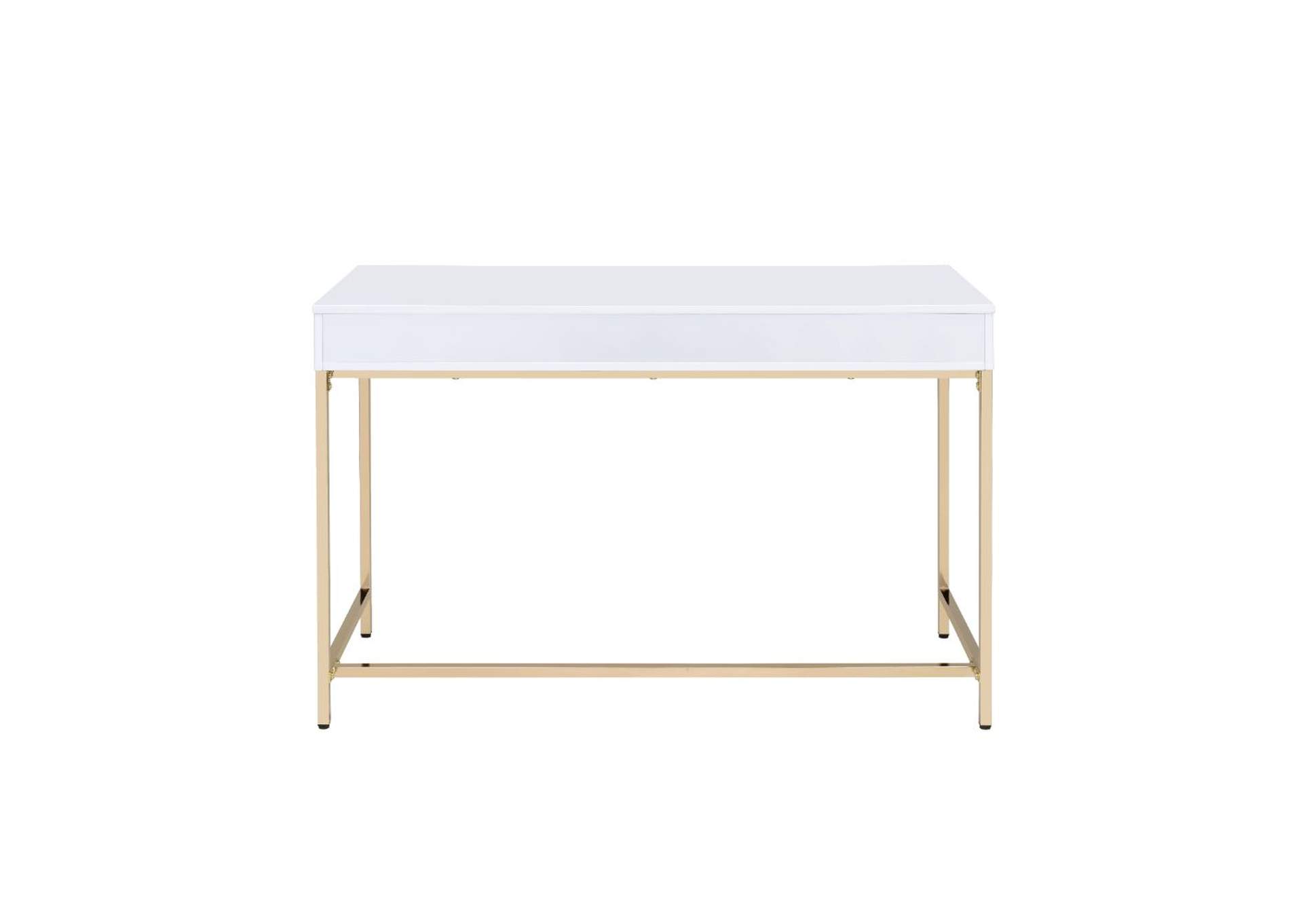 Ottey White High Gloss & Gold Desk,Acme
