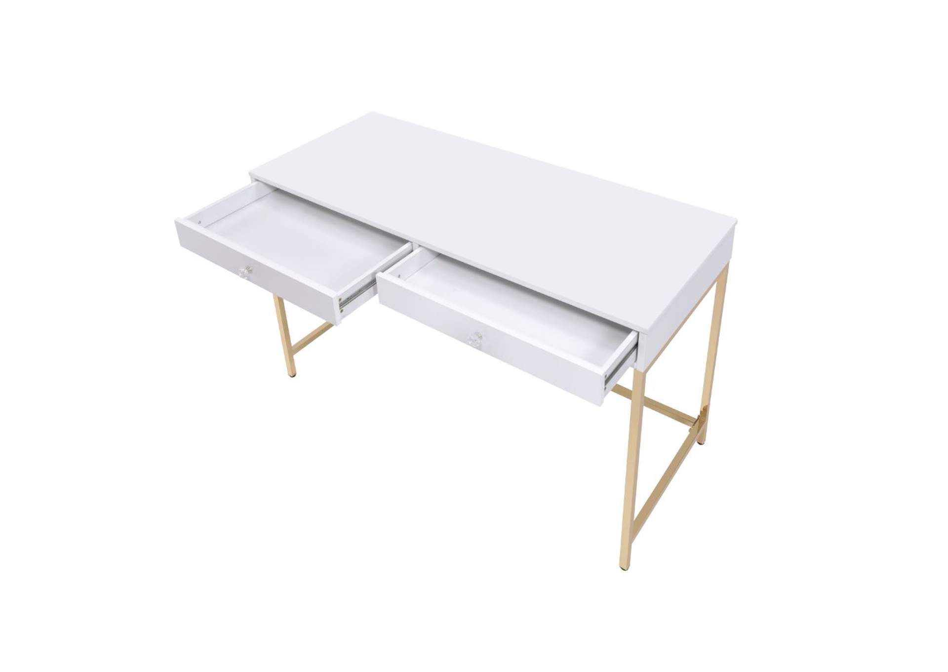 Ottey White High Gloss Gold Desk,Acme