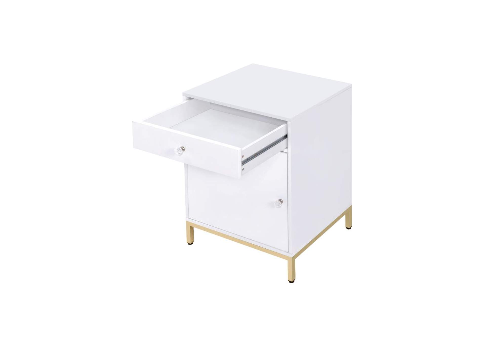 Ottey White High Gloss Gold Cabinet,Acme