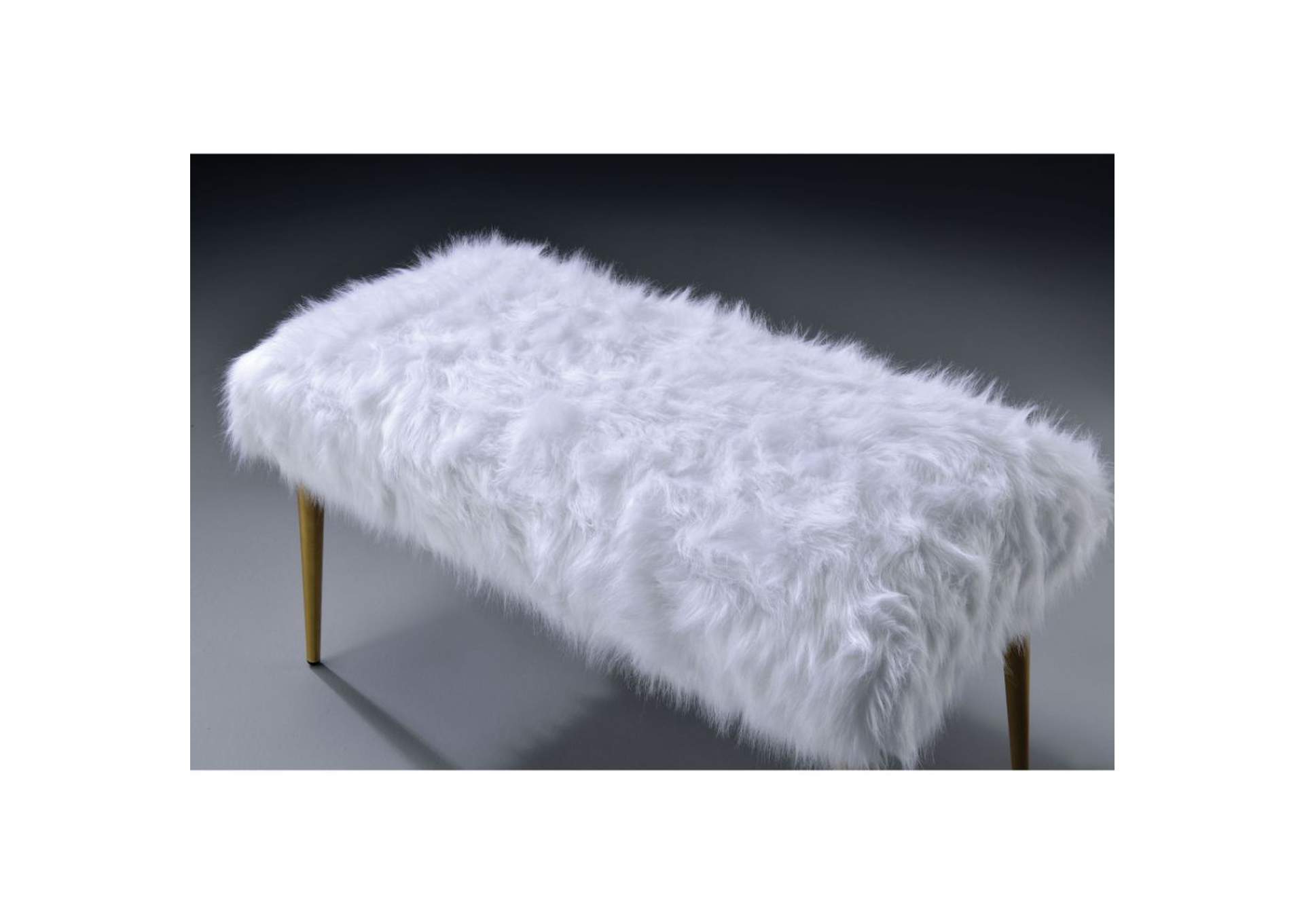 Bagley II White Faux Fur & Gold Bench,Acme