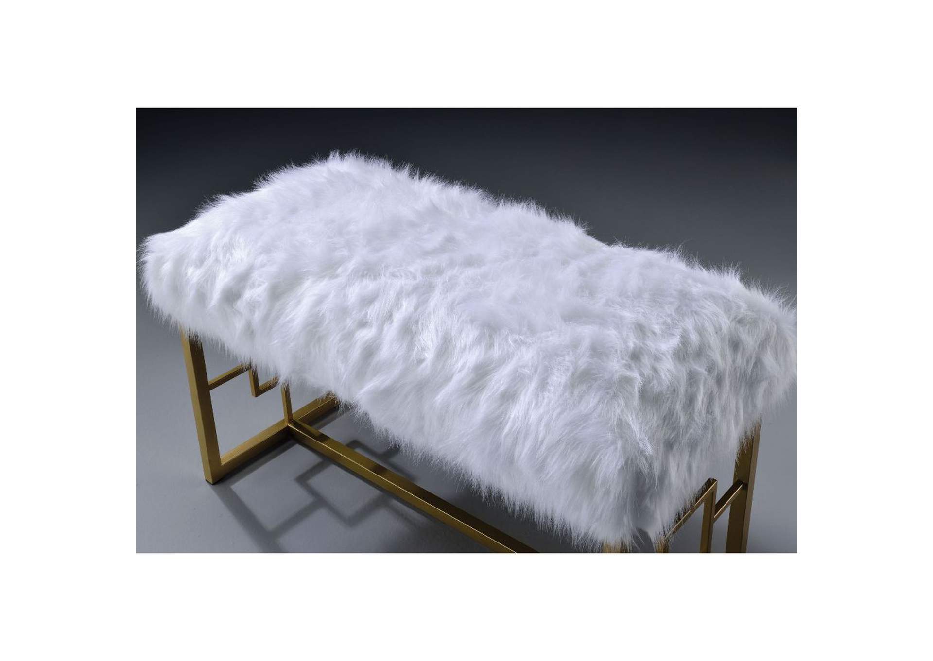 Bagley II White Faux Fur & Gold Bench,Acme