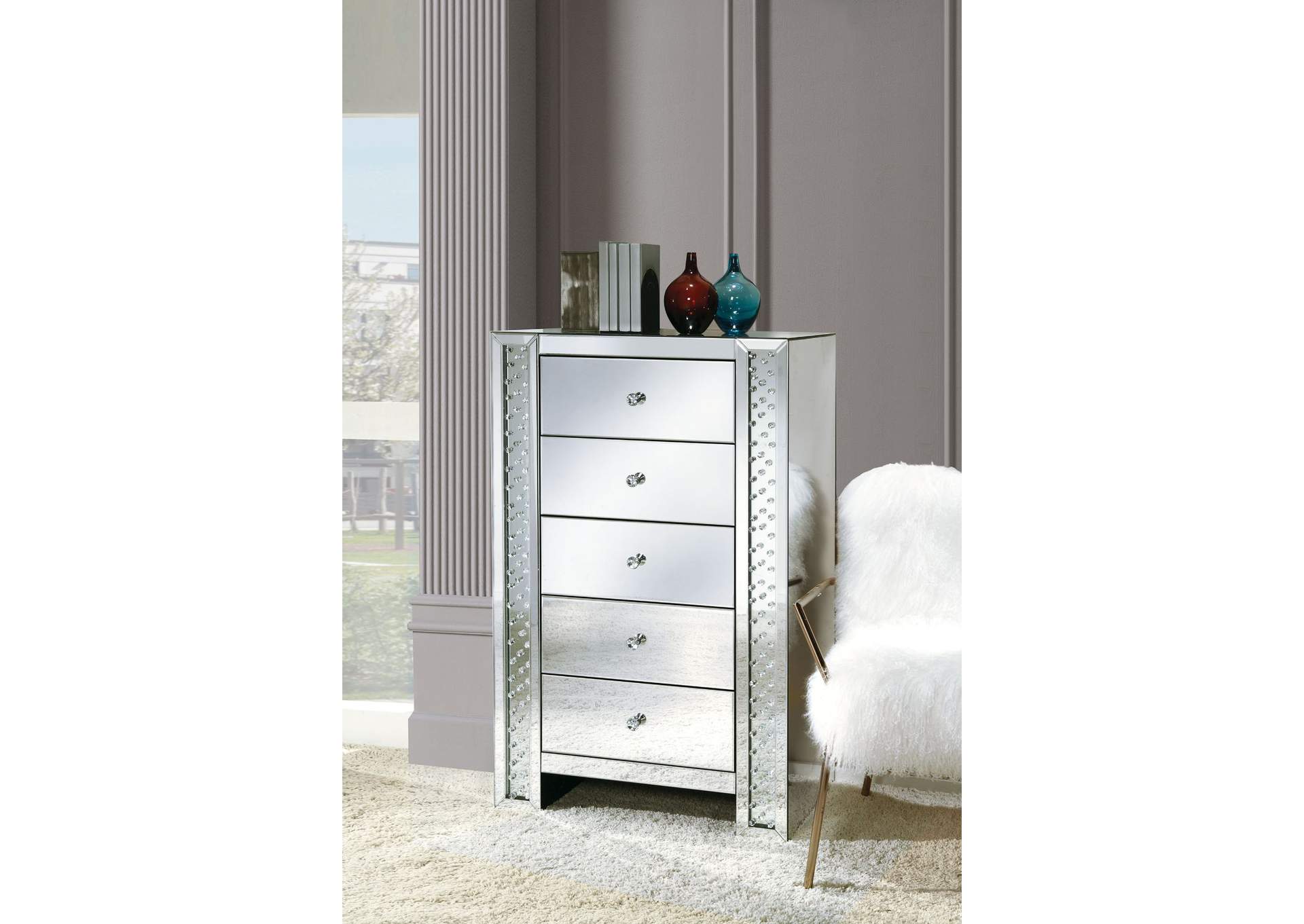 Nysa Mirrored & Faux Crystals Chest,Acme
