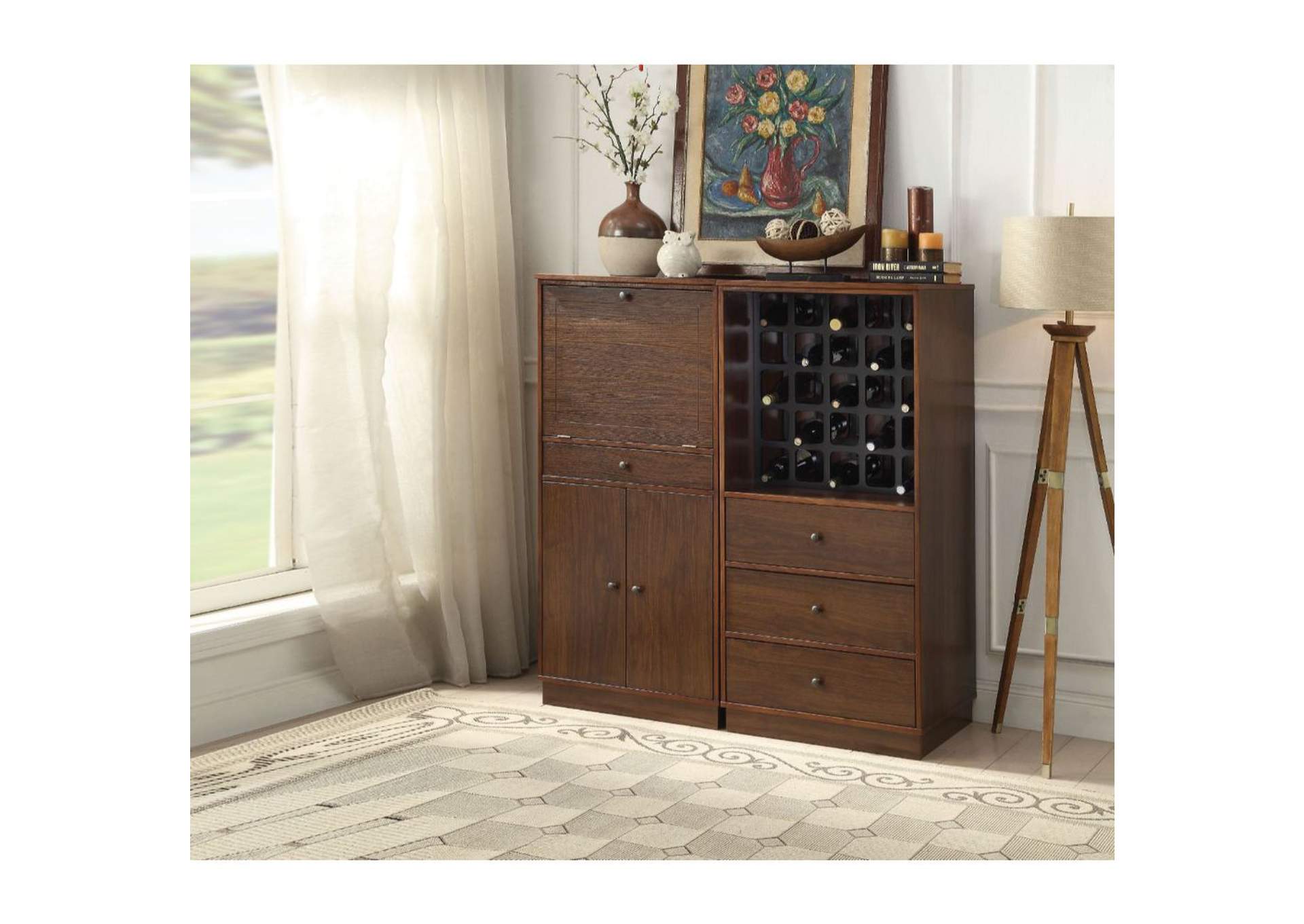 Wiesta Walnut Wine Cabinet,Acme