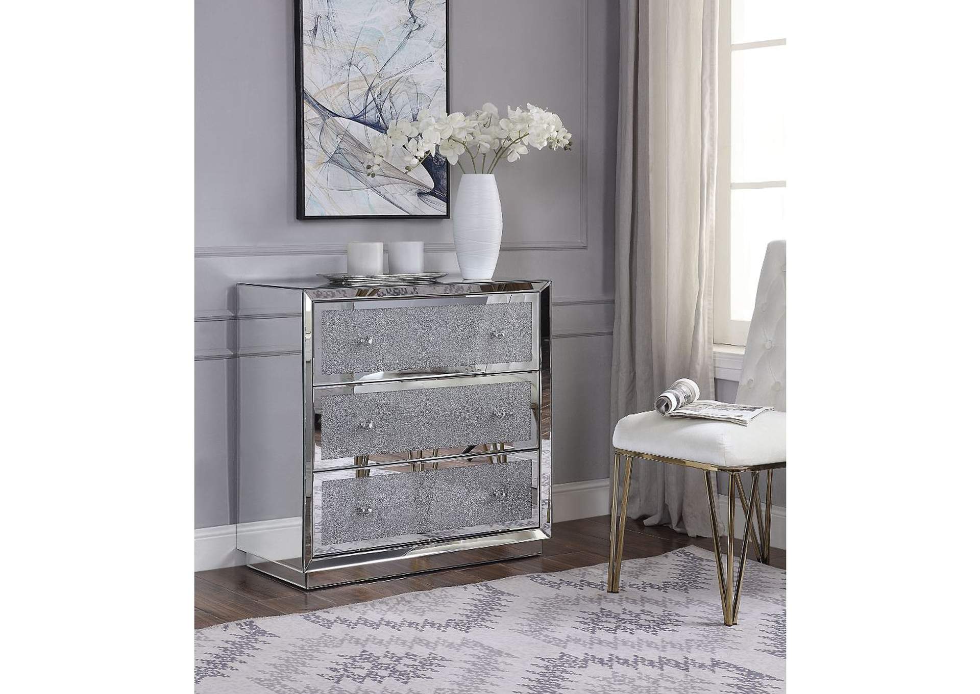 Rekha Mirrored & Faux Crystals Accent Table,Acme
