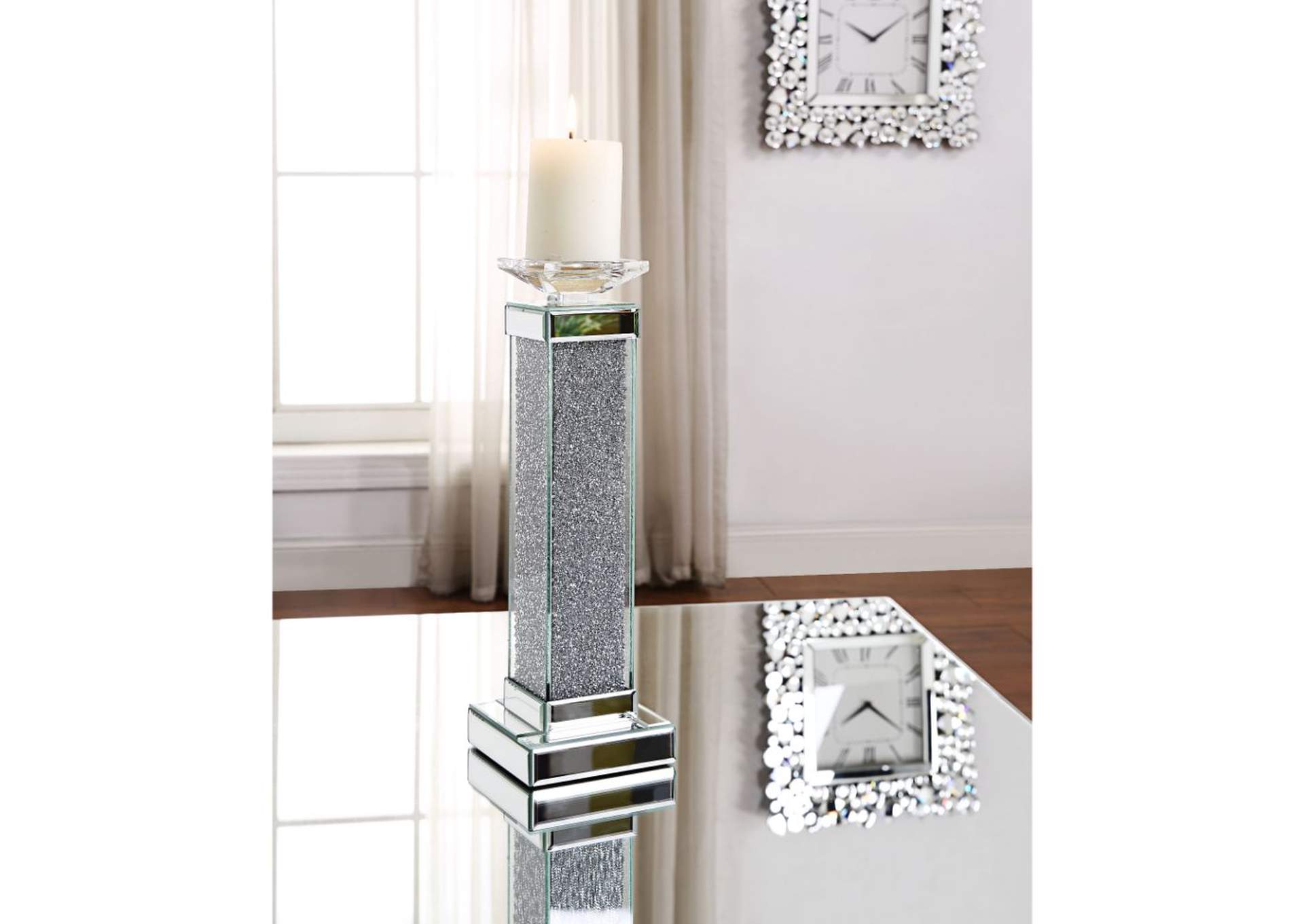 Rekha Mirrored & Faux Crystals Accent Candleholder,Acme