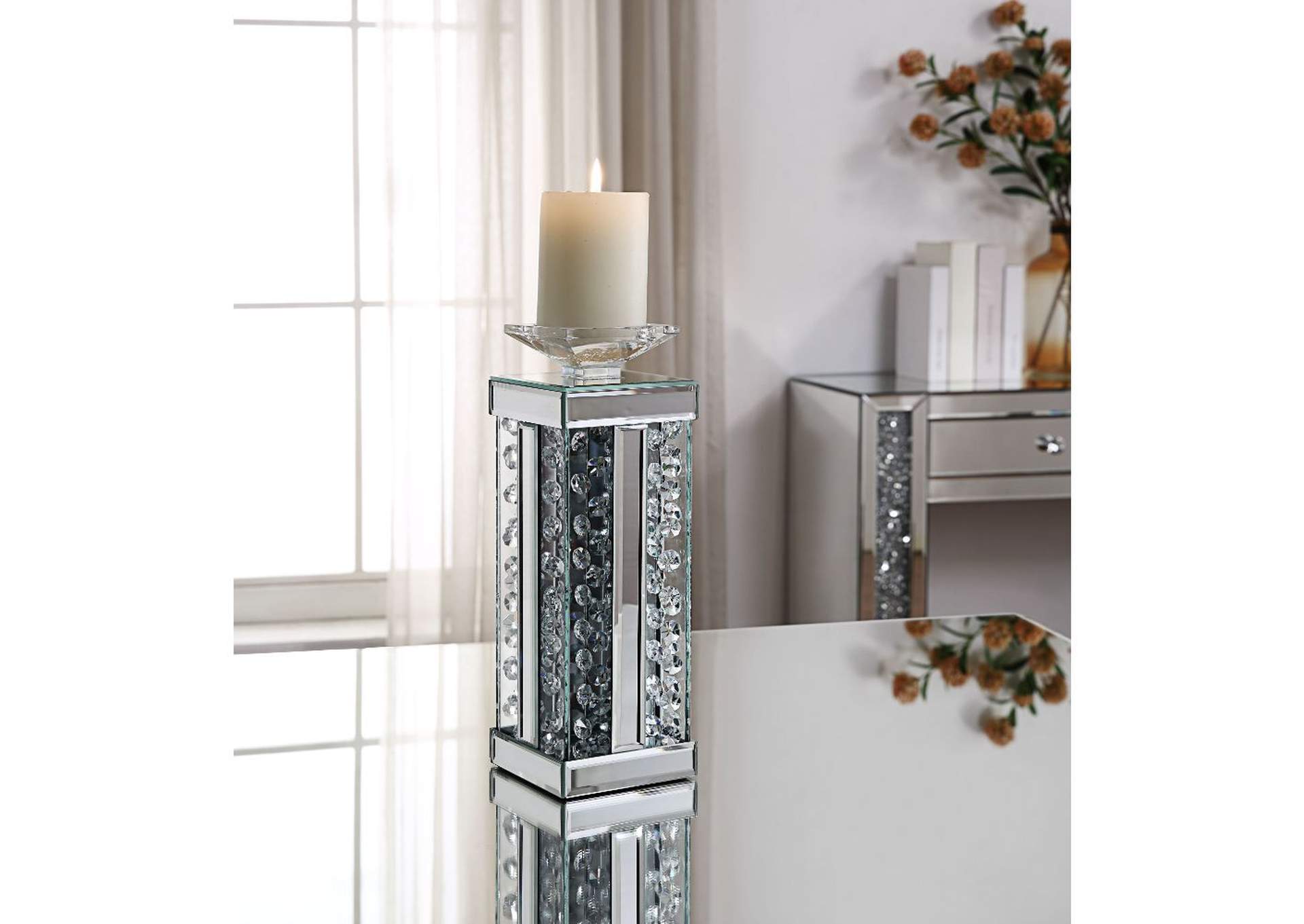 Nysa Mirrored & Faux Crystals Accent Candleholder,Acme