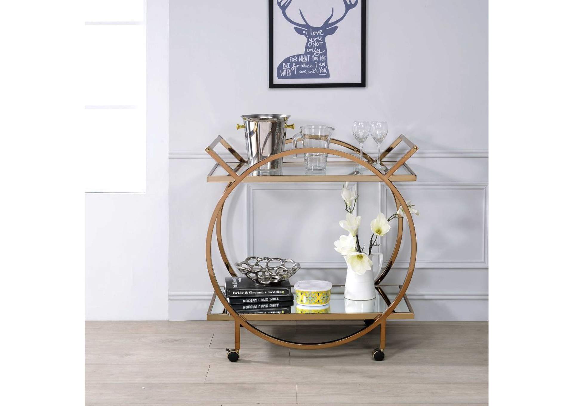 Traverse Champagne & Mirrored Serving Cart,Acme