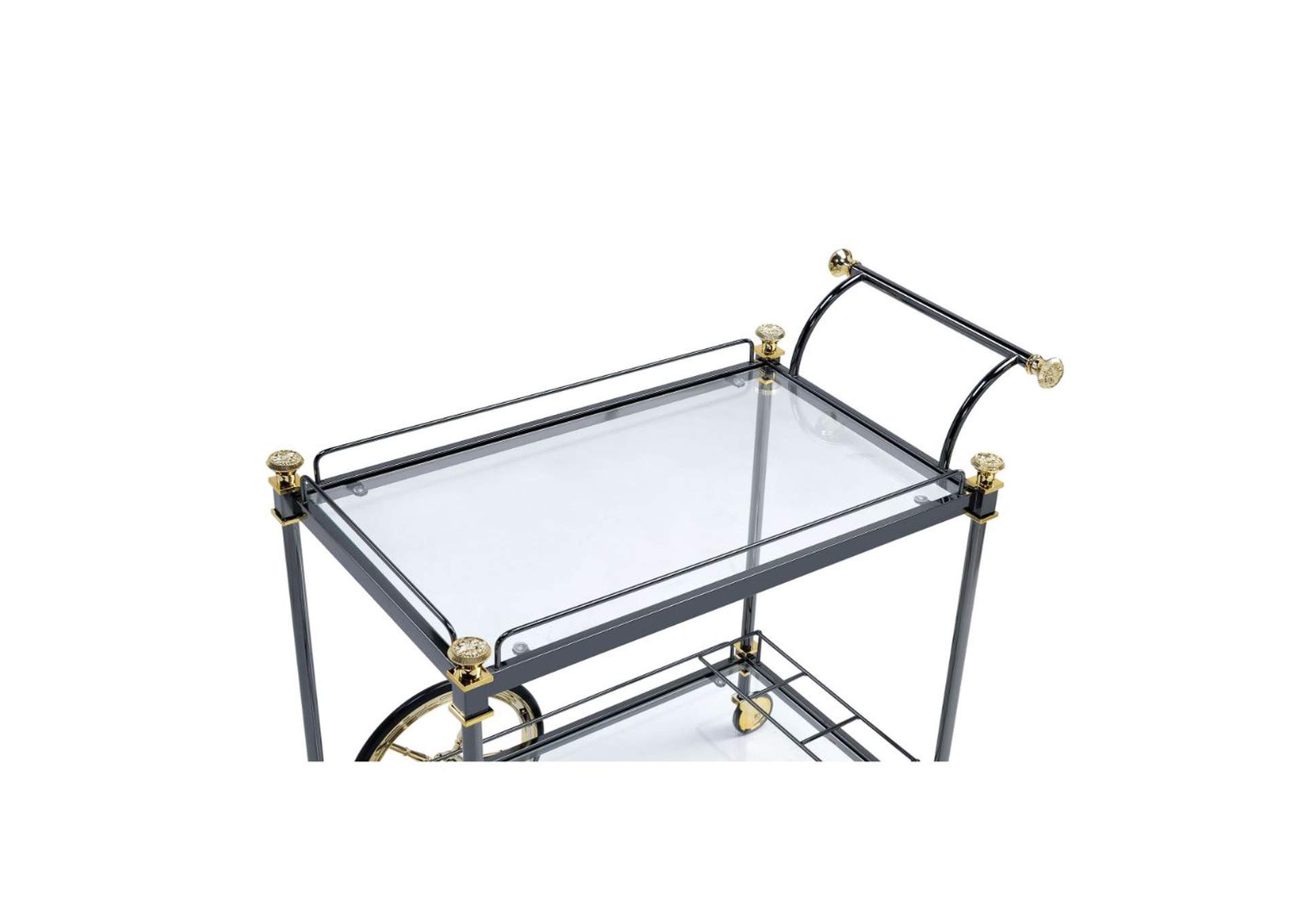 Cyrus Black/Gold & Clear Glass Serving Cart,Acme