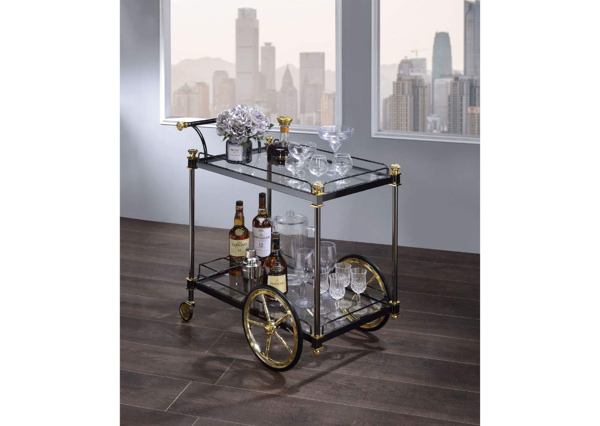 Cyrus Black/Gold & Clear Glass Serving Cart,Acme