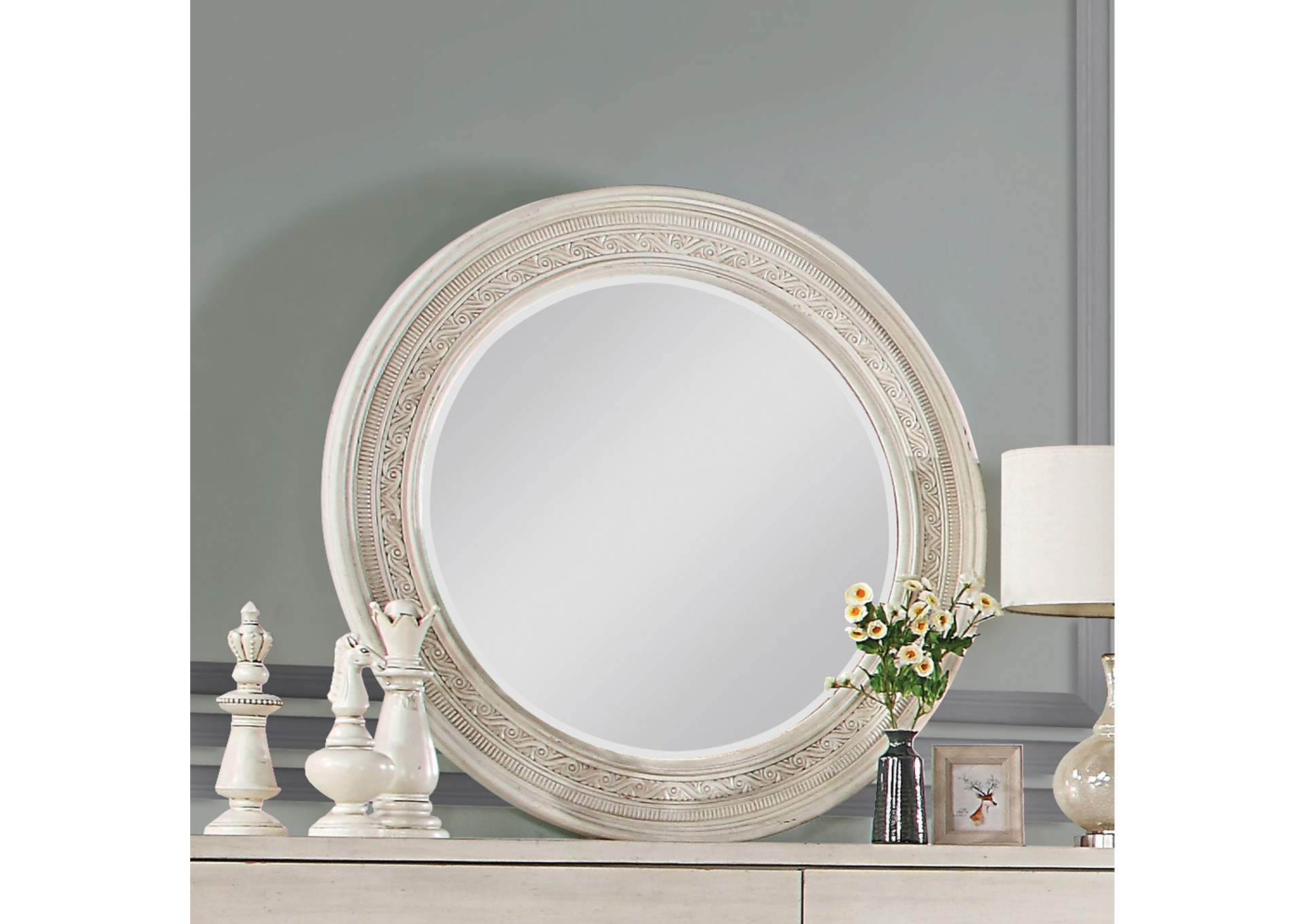 Roselyne Antique White Finish Mirror,Acme