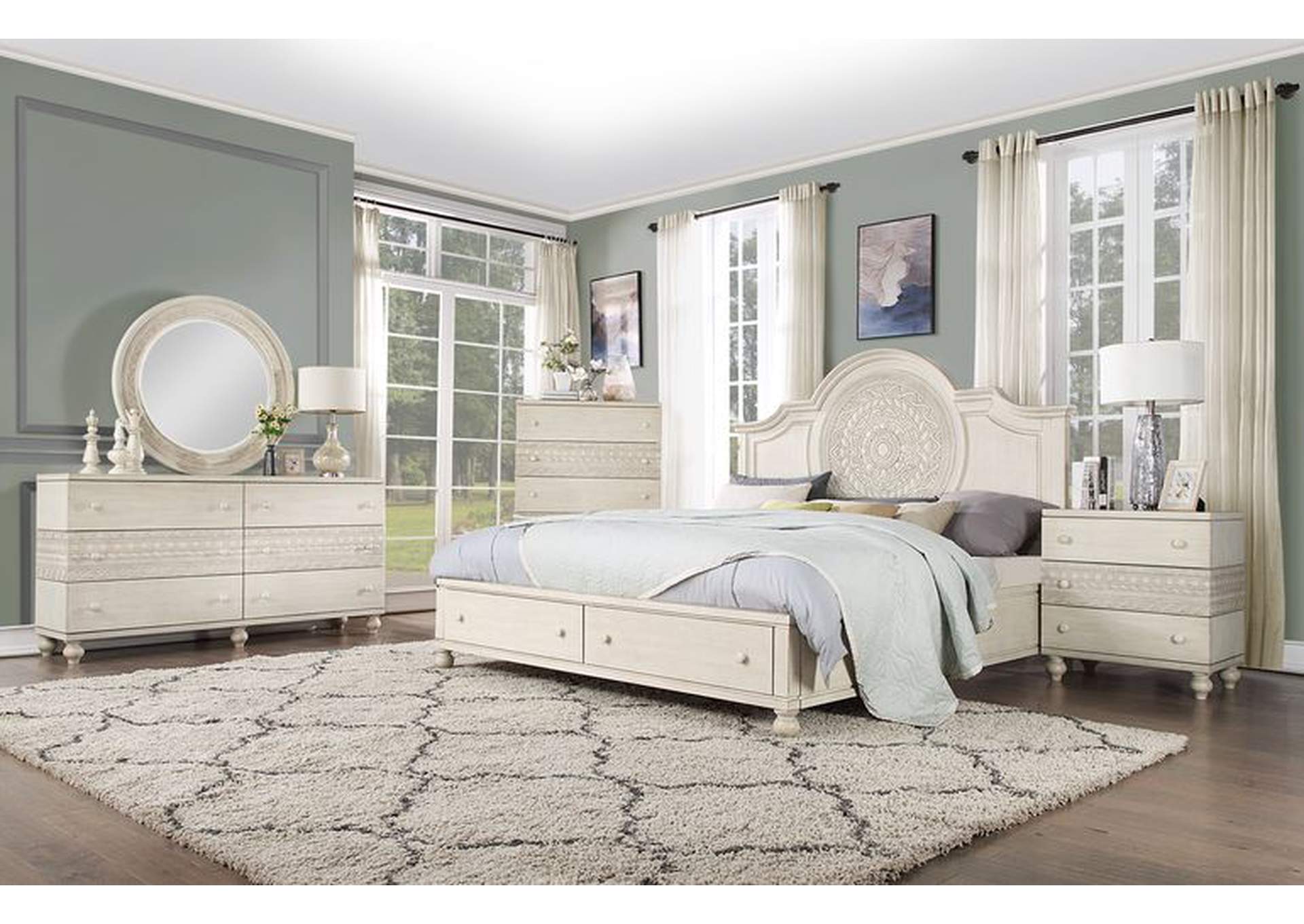 Roselyne Antique White Finish Mirror,Acme
