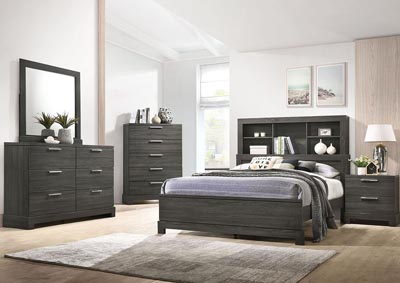 Lantha Grey Oak Eastern King Storage Bed w/Dresser and Mirror