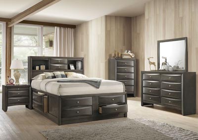 Ireland Gray Queen Storage Bed w/Dresser and Mirror