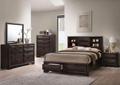 Merveille Brown Eastern King Storage Bed w/Dresser and Mirror
