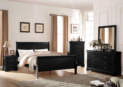 Louis Philippe Black Twin Sleigh Bed w/Dresser and Mirror