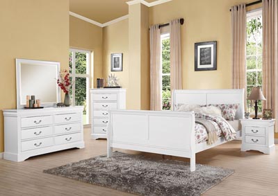 Louis Philippe III White Queen Panel Bed w/Dresser and Mirror