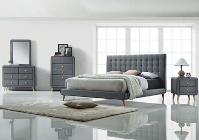 Valda Gray Upholstered Queen Bed w/Dresser and Mirror