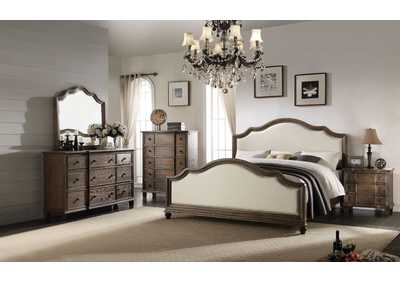 Baudouin Beige Linen & Weathered Oak Queen Bed