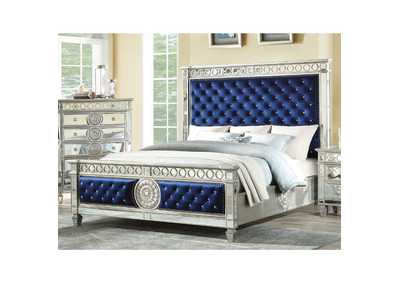 Varian Blue Velvet Mirrored Eastern King Bed