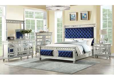 Varian Blue Velvet Mirrored Queen Bed,Acme