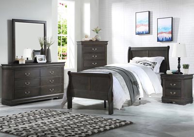 Louis Philippe Grey Twin Sleigh Bed w/Dresser and Mirror