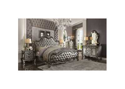 Versailles II Silver PU & Antique Platinum California King Bed