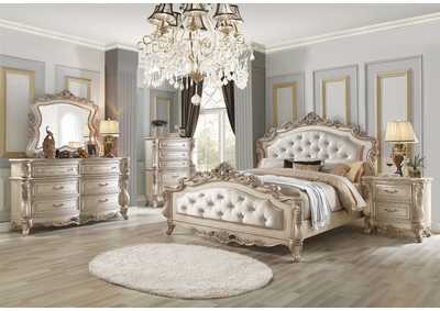 Gorsedd Fabric & Antique White Queen Bed