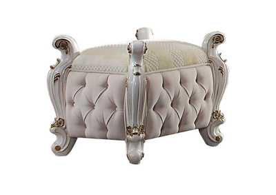 Picardy Fabric & Antique Pearl Vanity Stool,Acme