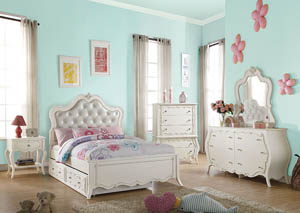 Edalene Pearl White Twin Bed w/Trundle