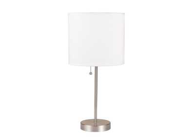 Image for Vassy White Shade & Brush Silver Table Lamp (2Pc)