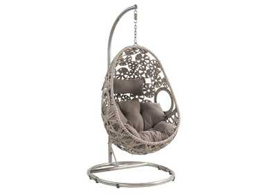 Image for Sigar Light Gray Fabric & Wicker Patio Swing Chair