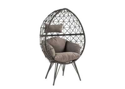 Aeven Light Gray Fabric Black Wicker Patio Lounge Chair
