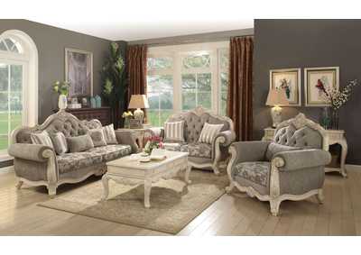 Ragenardus Gray Fabric & Antique White Sofa