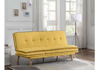 Arcadia Yellow Linen & Oak Finish Savilla Futon
