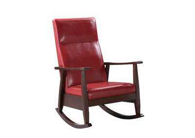 Raina Red PU & Espresso Finish Rocking Chair