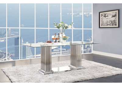 Cyrene Stainless Steel & Clear Glass Dining Table,Acme