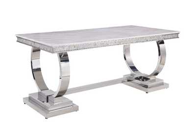Image for Zander White Printed Faux Marble & Mirrored Silver Finish Dining Table