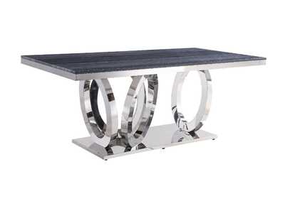 Image for Nasir Gray Printed Faux Marble & Mirrored Silver Finish Dining Table